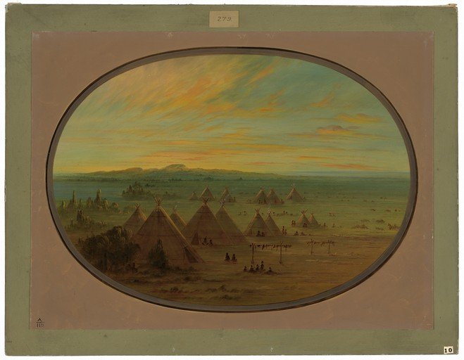 Native American Village at Sunset