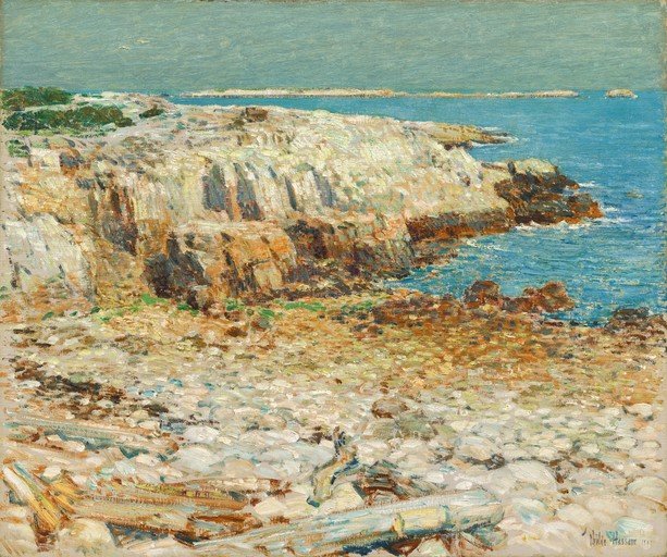 Rocky Coastline with Blue Ocean and Debris