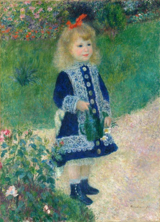 Young Girl in a Blue Dress in a Garden