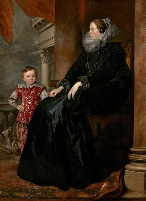 Portrait of a Woman and Child with Dogs