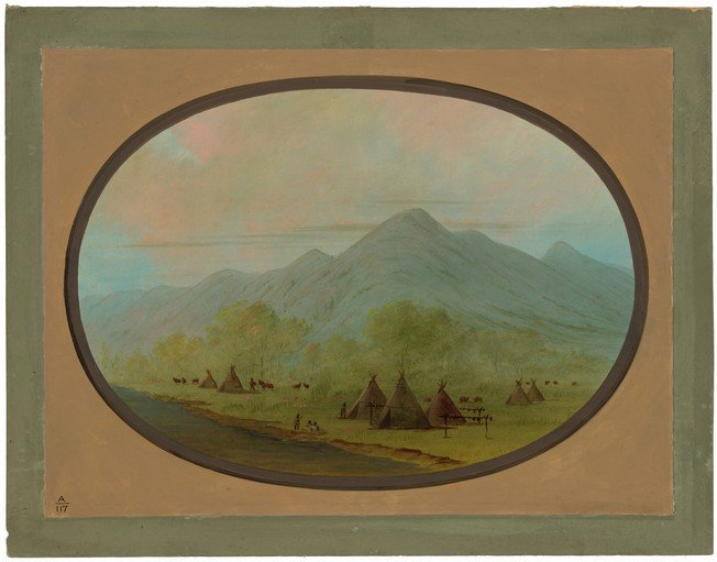 Native American Encampment in Mountain Landscape