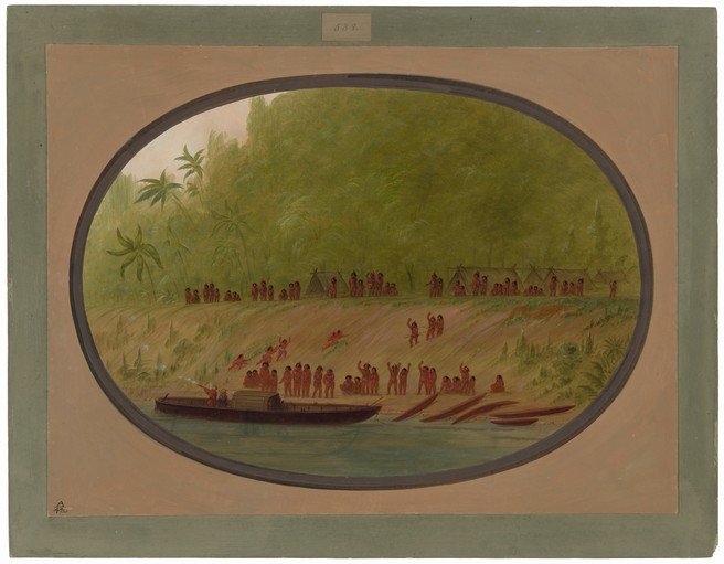 Indigenous Village and River Scene