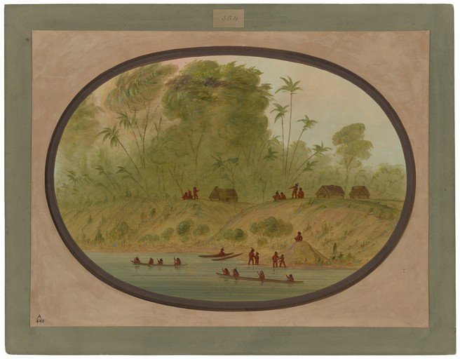 Indigenous Village Scene on a Riverbank