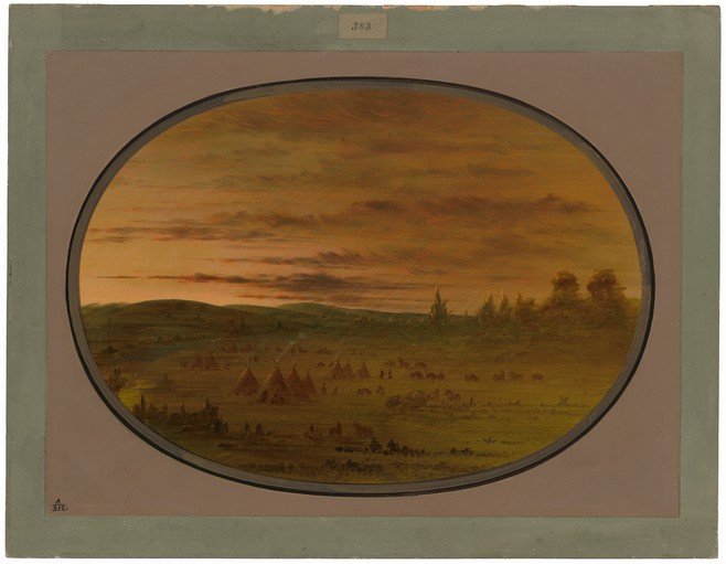 Native American Encampment at Sunset