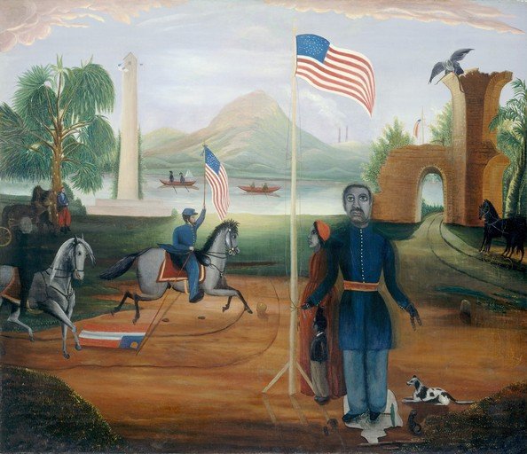American Folk Art Painting of a Civil War Scene