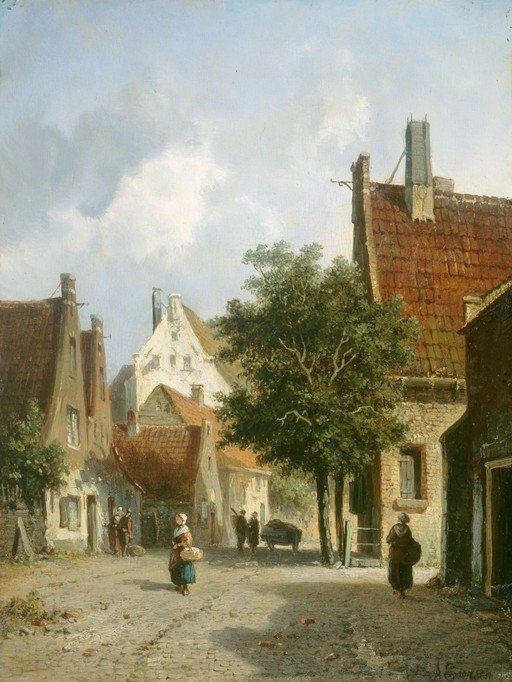 19th Century Dutch Village Scene with Figures
