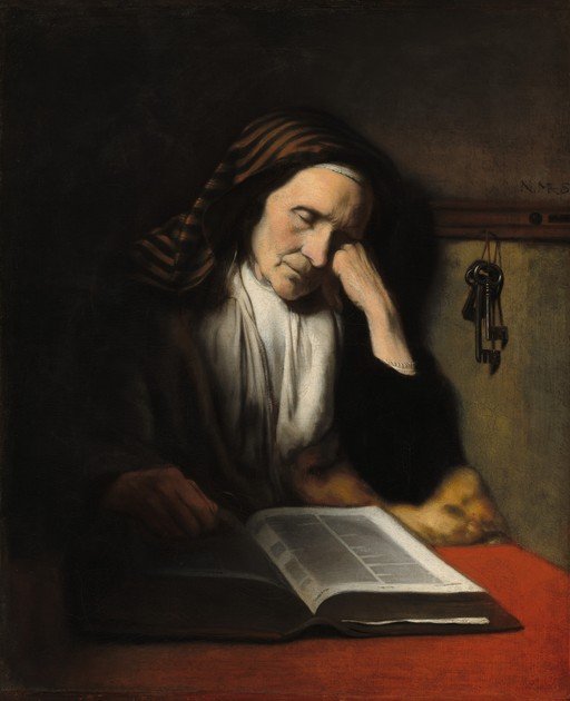 Elderly Woman Reading by Candlelight