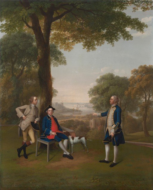 18th Century Portrait of Three Men and a Dog in a Landscape