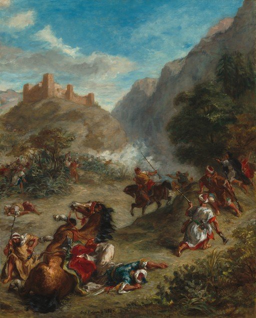 Battle Scene with Cavalry and Castle Ruins