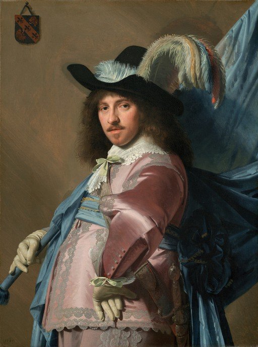 Portrait of a Man with a Blue Flag