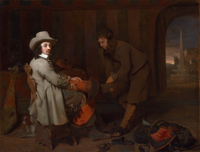 Man in a Hat and Coat with a Servant