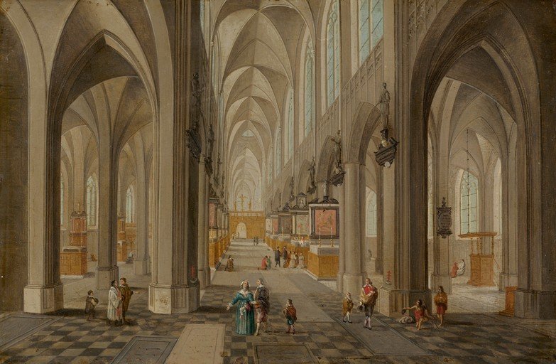 Interior of a Gothic Cathedral with Figures