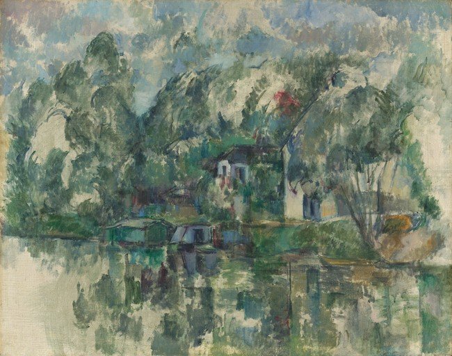 Impressionist Landscape Painting of a Riverside Village
