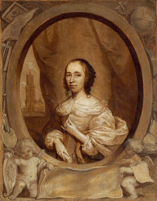 Portrait of a Woman in an Oval Frame with Allegorical Figures