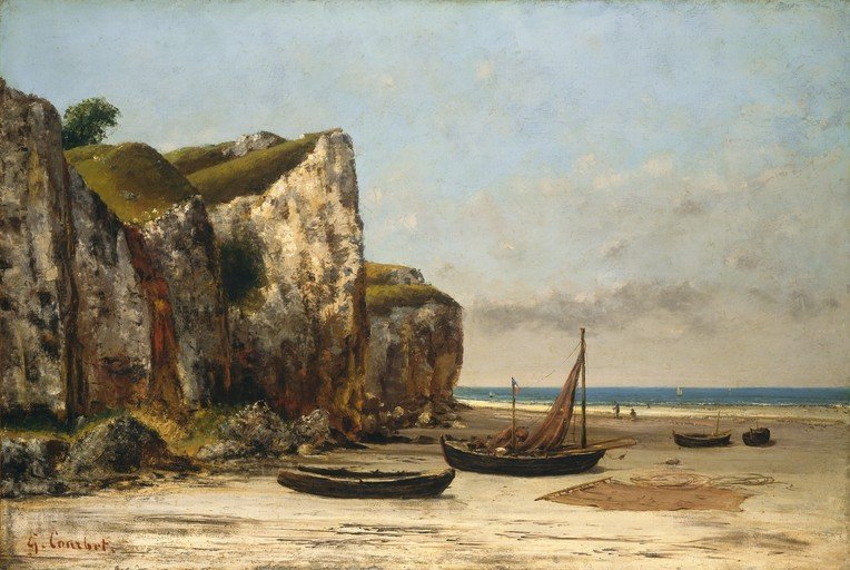 Coastal Scene with Cliffs and Fishing Boats