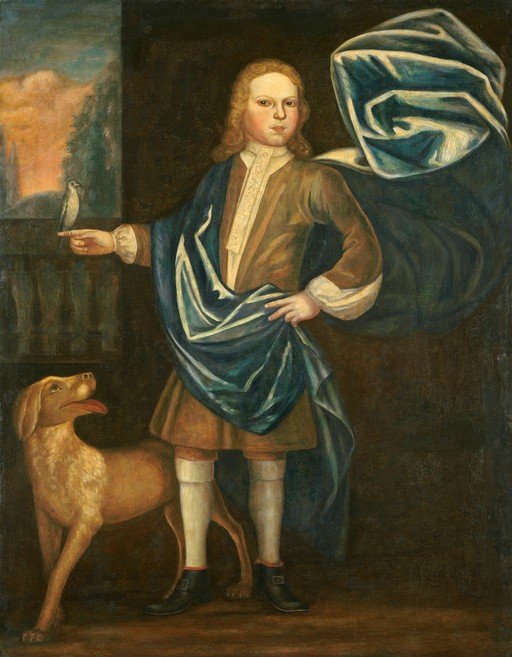 Portrait of a Young Boy with Dog and Bird