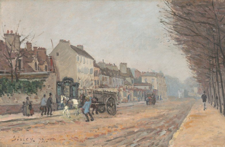 Impressionist Street Scene with Horse-Drawn Cart