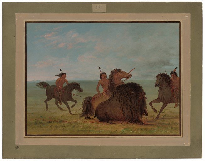 Native Americans Hunting Bison on Horseback