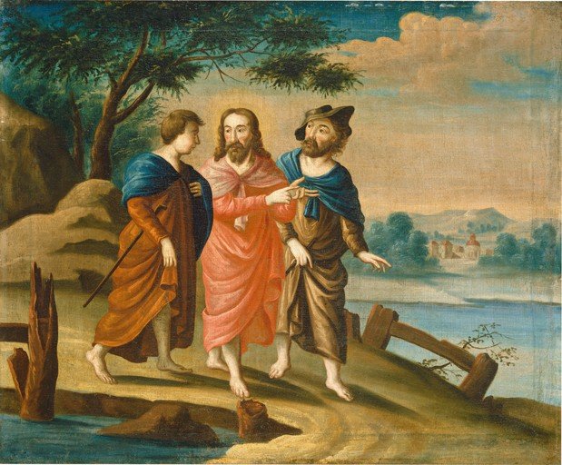 Jesus and Disciples Walking by a River