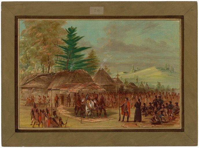 Indigenous Village Gathering with European Visitors