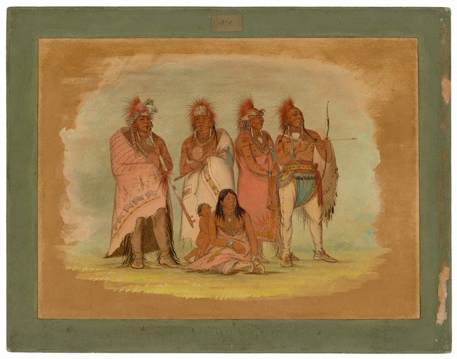 Native American Warriors and Child in Traditional Attire