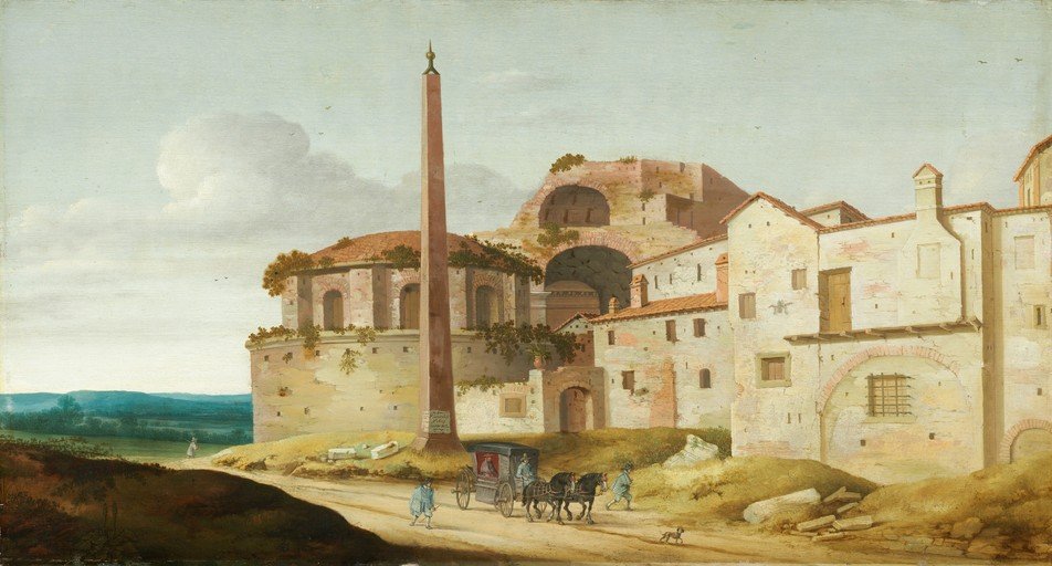 Ancient Roman Ruins with Horse-Drawn Carriage