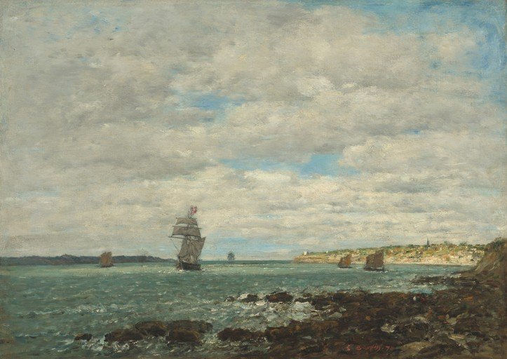 Coastal Scene with Sailing Ships and Town
