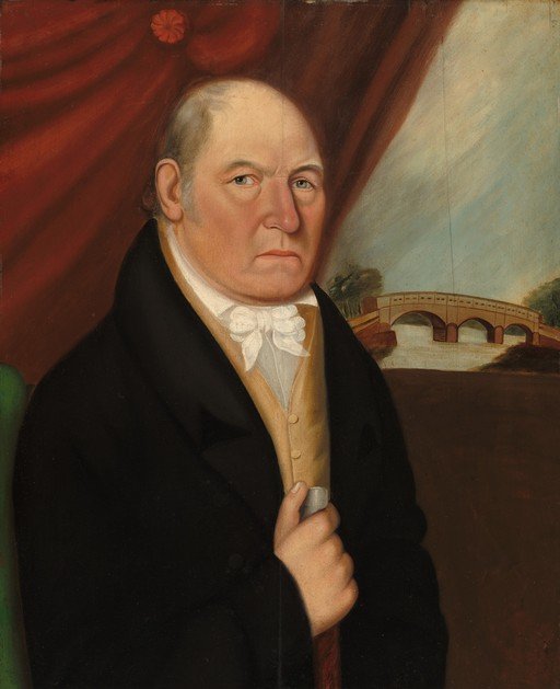 Portrait of a Man with a Bridge in the Background