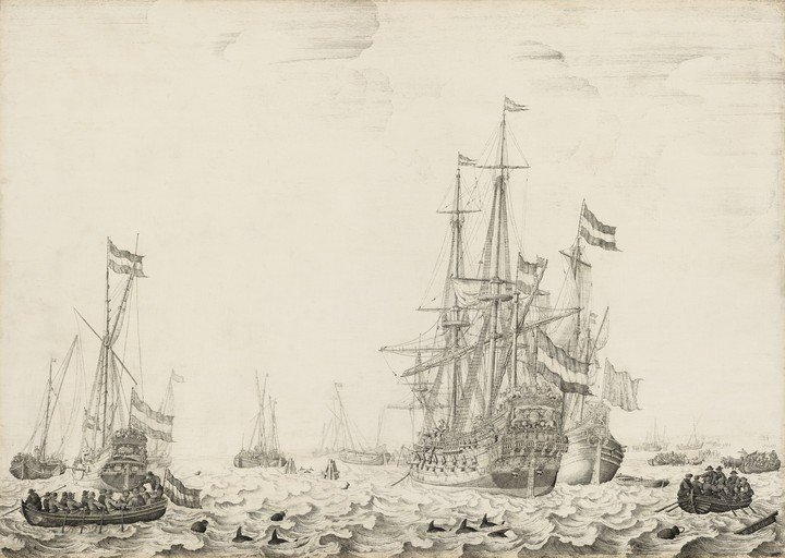 Naval Fleet with Whales and Rowboats