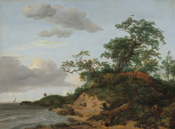 Coastal Landscape with Trees and Sailing Boats
