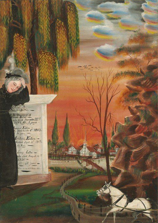 Mourning Woman and Rural Landscape with Memorial