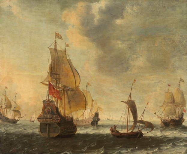 Fleet of Sailing Ships on a Wavy Sea