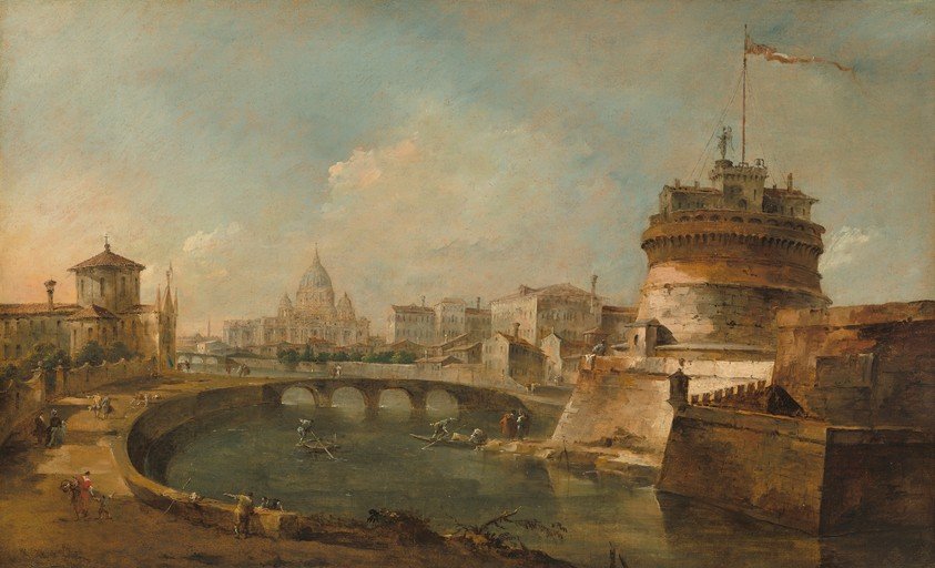 View of Rome: Castel Sant'Angelo and St. Peter's Basilica