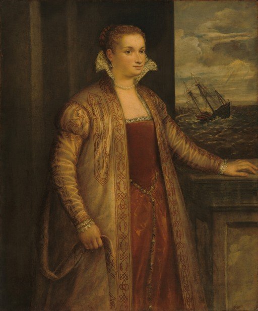 Portrait of a Woman with a Ship in the Background