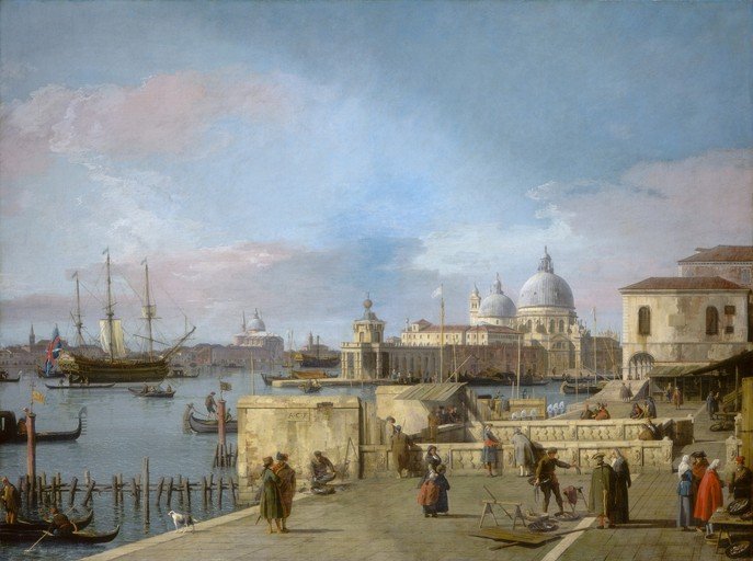 Venetian Canal Scene with Ships and Figures