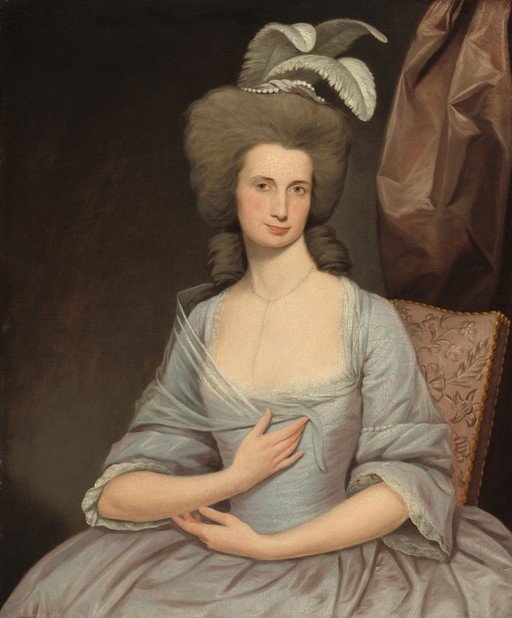 Portrait of a Woman in a Blue Gown with Elaborate Hairstyle
