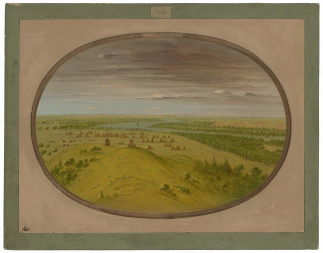 Native American Village and River Landscape
