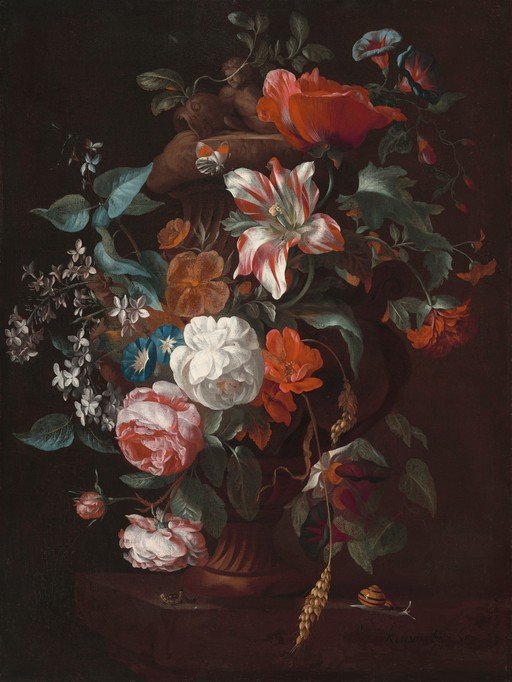 Baroque Still Life of Flowers with Insects and Snails