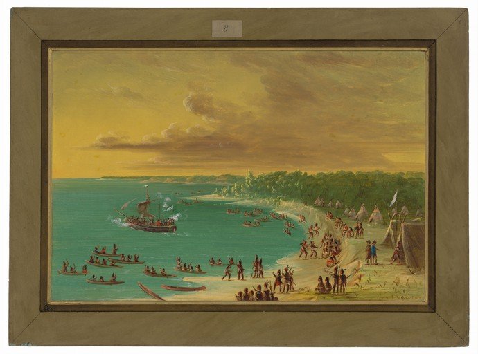 Native American encampment and arrival by sea