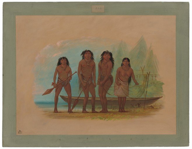 Indigenous People with Canoe and Fishing Net
