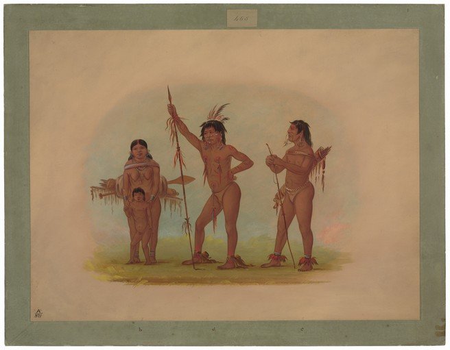 Native American Family and Warriors in Traditional Attire