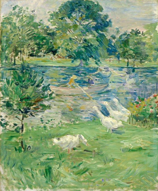Impressionist Scene of Geese and Boating on a Sunny Day