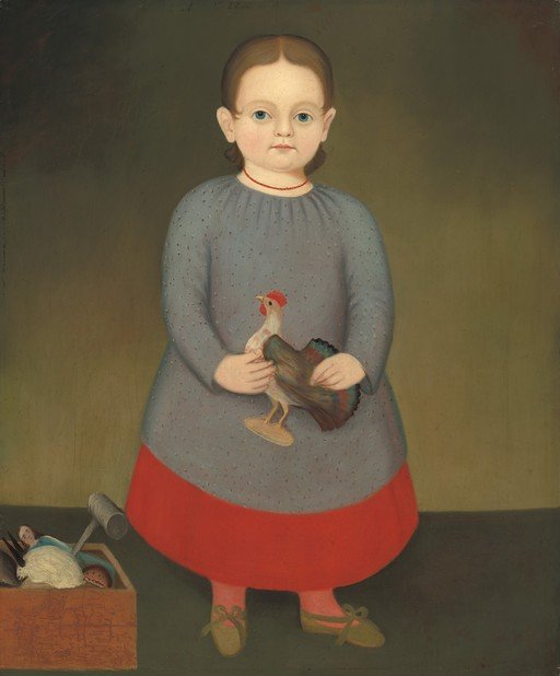 Child Holding a Toy Rooster