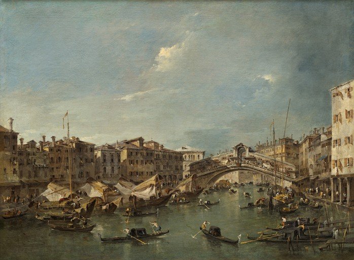 Venice Canal Scene with Rialto Bridge