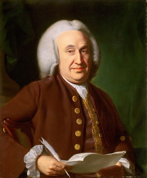 Portrait of a Man in 18th-Century Attire Holding a Quill and Paper