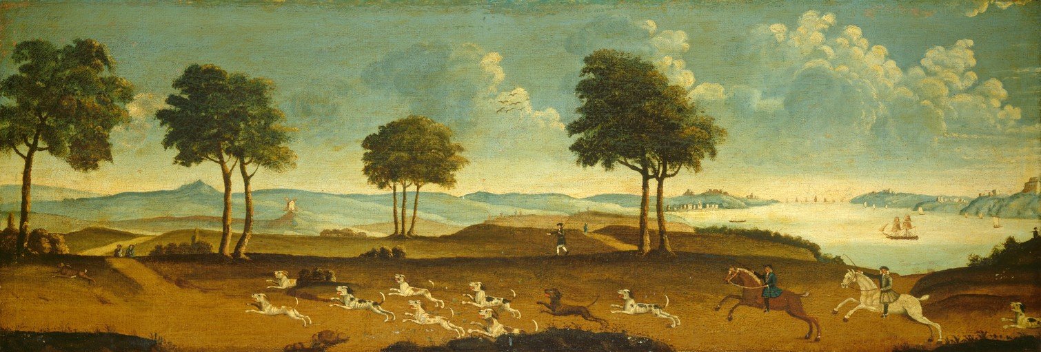 18th Century Hunting Scene with Horsemen and Hounds