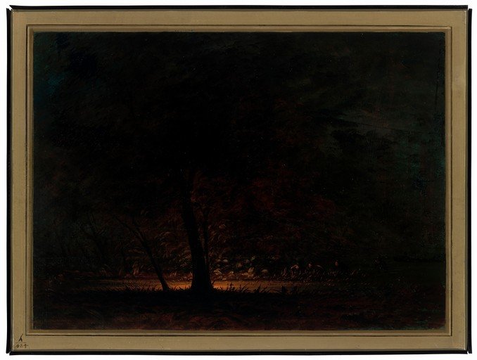 Dark Forest Scene with Faint Light