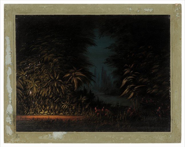 Exotic Jungle Scene with Figures at Night