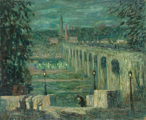 Night Scene with Bridge and Lone Figure