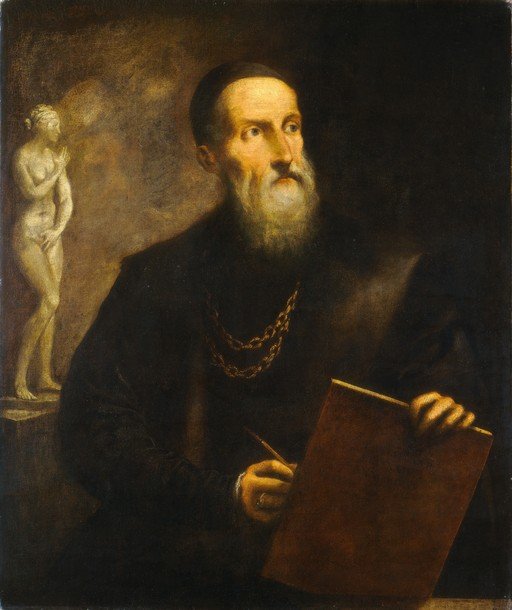 Portrait of a Man with a Sketchbook and Sculpture